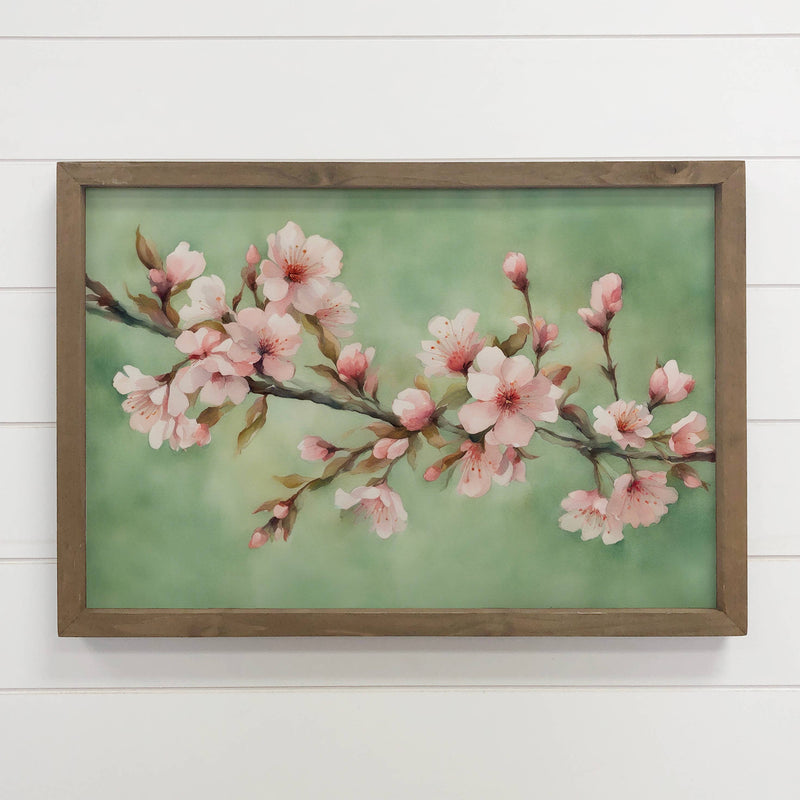 Cherry Blossoms Pink and Green - Floral Canvas Art - Framed