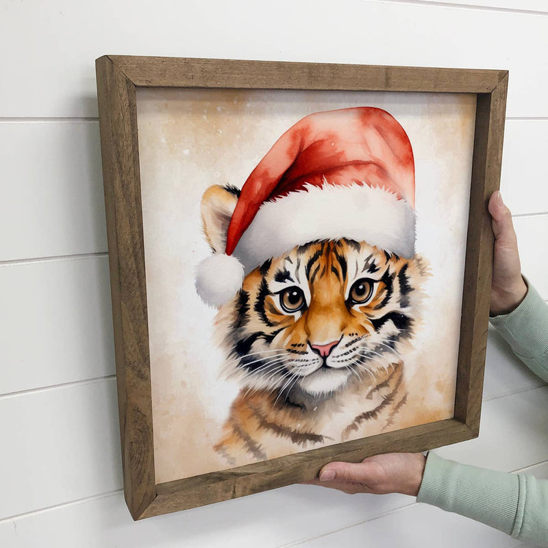 Baby Tiger Santa Hat - Cute Holiday Animal Canvas Art -