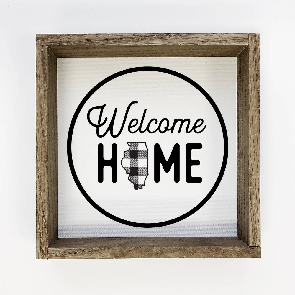 Welcome Home Illinois Buffalo Plaid Small Canvas Sign