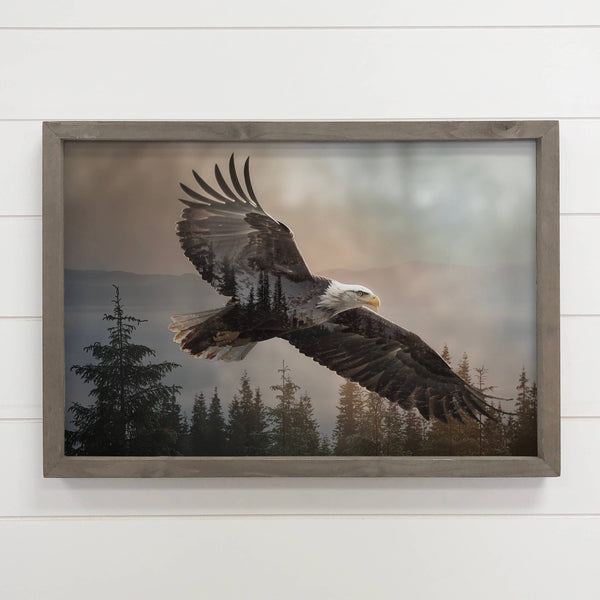 Eagle Trees Double Exposure -Wood Framed Wildlife Canvas Art