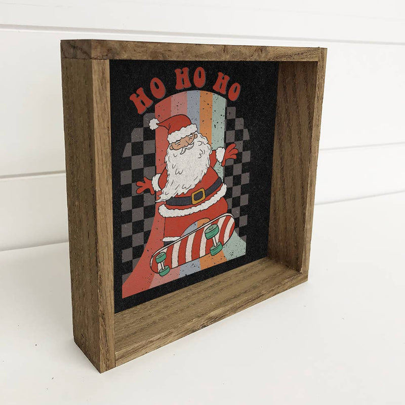 Retro Santa Skateboard Ho Ho Ho - Vintage Holiday Canvas Art