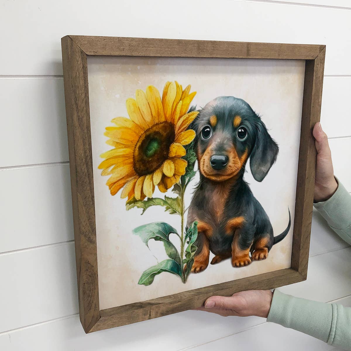 Sunflower Dachshund Puppy Weiner Dog - Cute Wood Sign Art