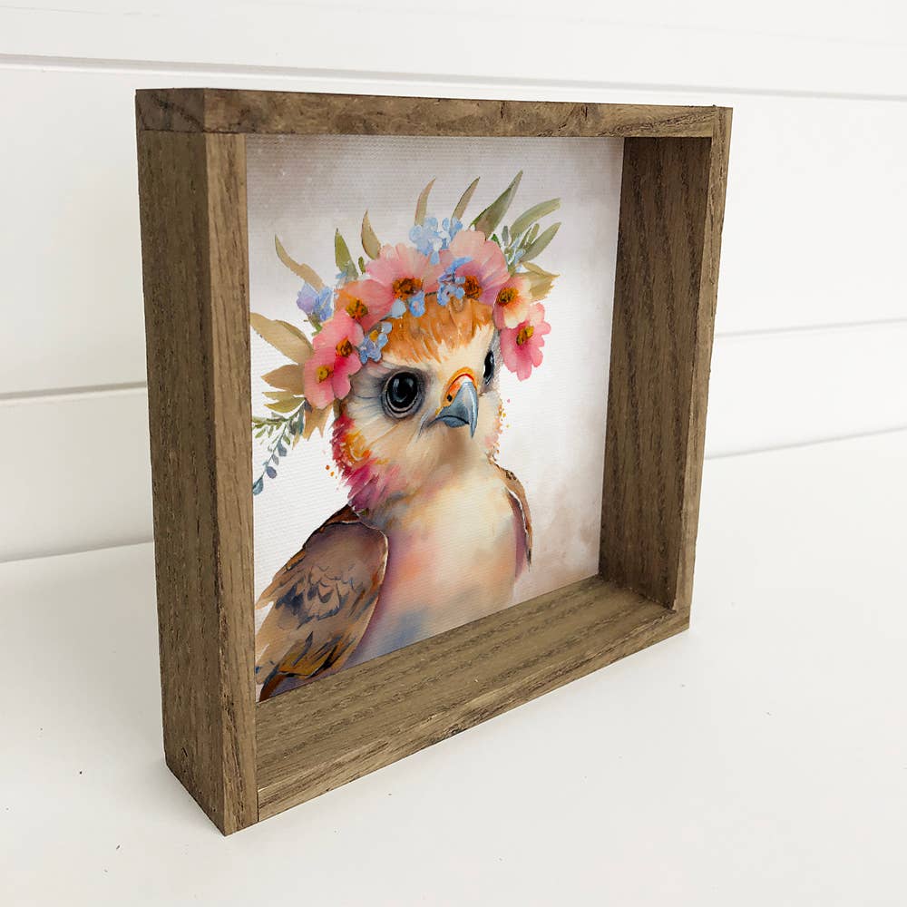 Cute Baby Hawk - Nursery Wall Art with Rustic Wood Frame