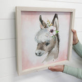 Baby Girl Donkey Small Whitewash Framed Table Decor