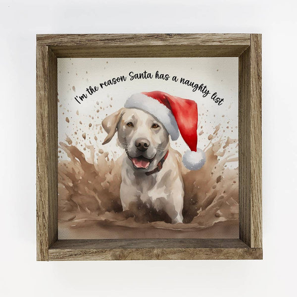 White Lab Naughty List - Funny Animal Wall Art - Framed Art