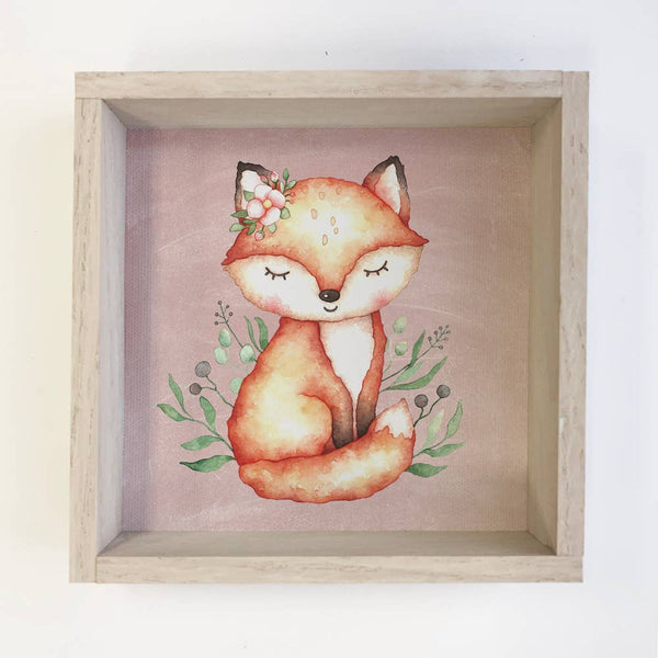 Fox Baby Girl Small Whitewash Framed Table Decor for Nursery