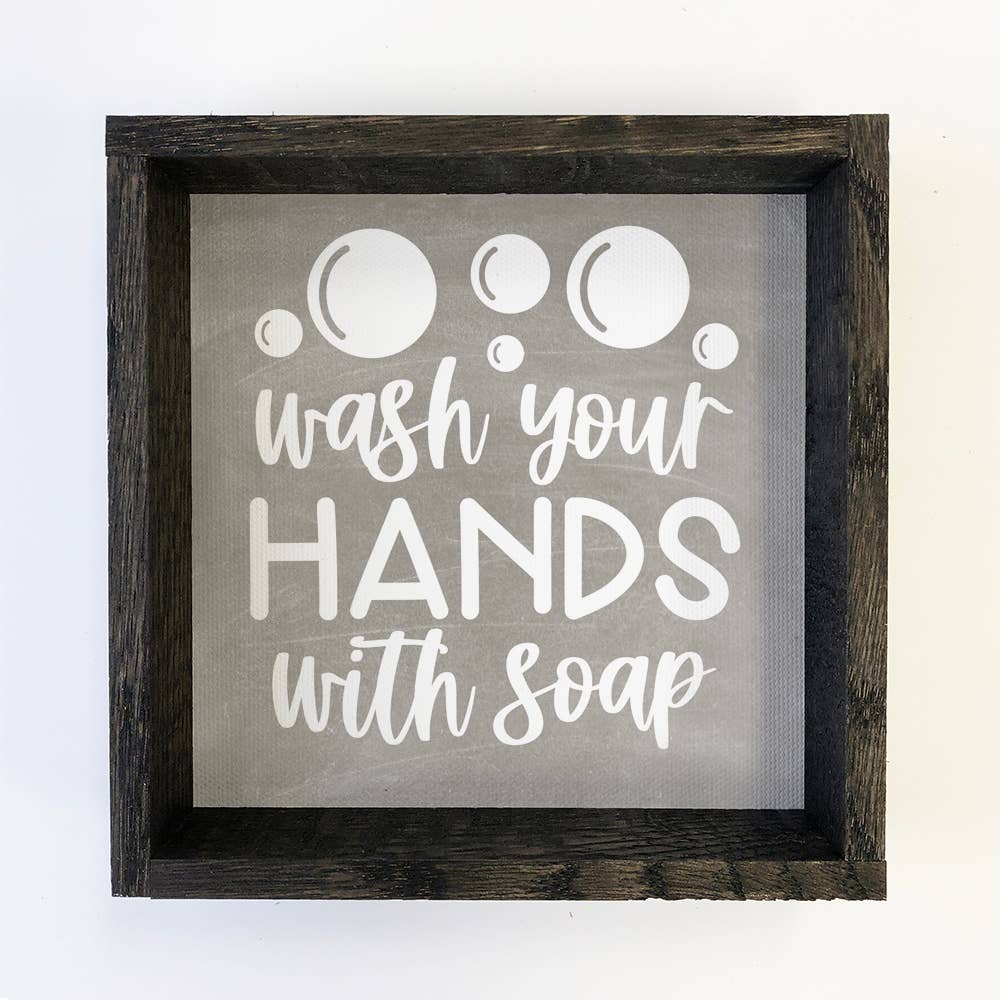 Bathroom Sign - Wash Your Hands - Cute Black Gray Wood Sign