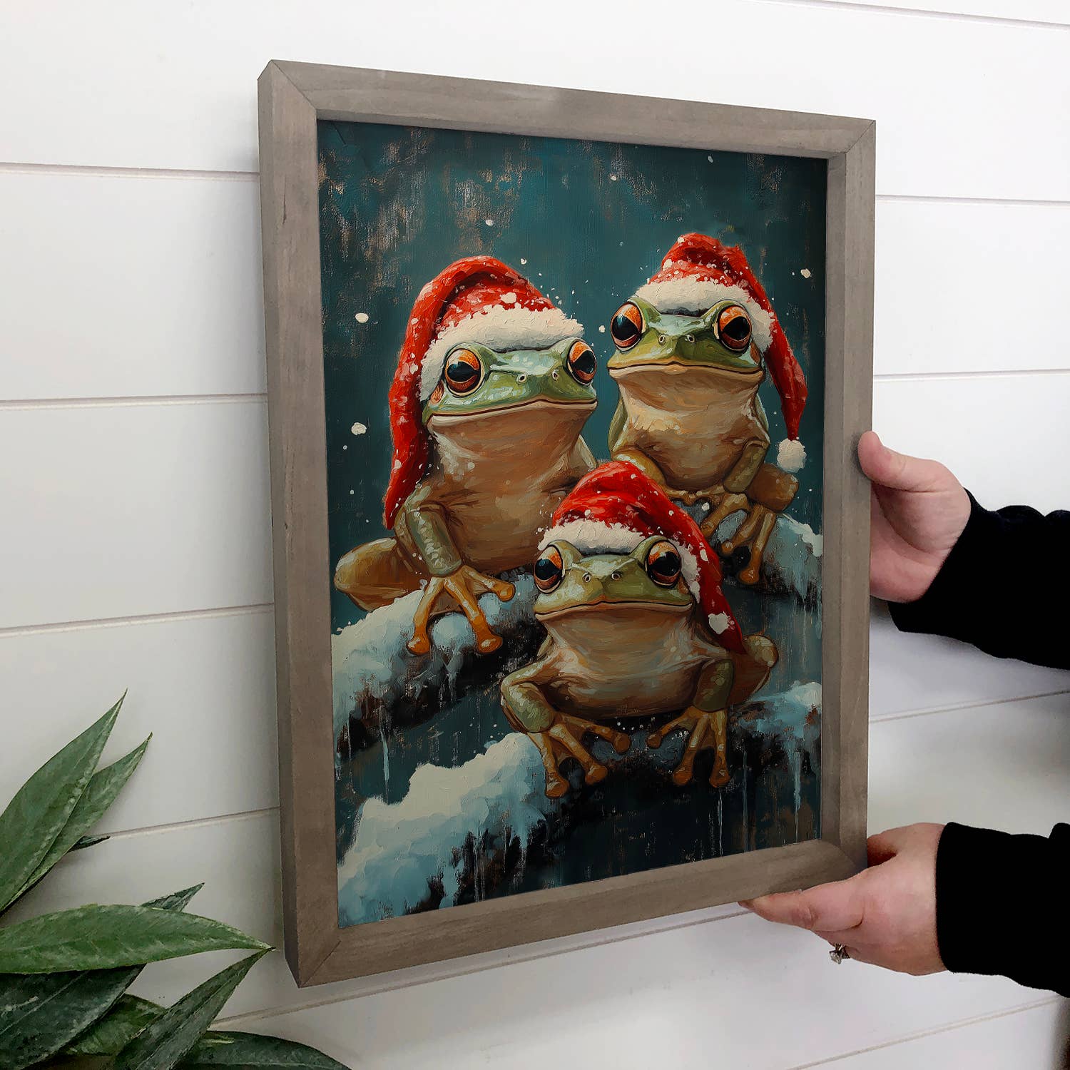 Christmas Santa Frogs - Christmas Animals Canvas Art
