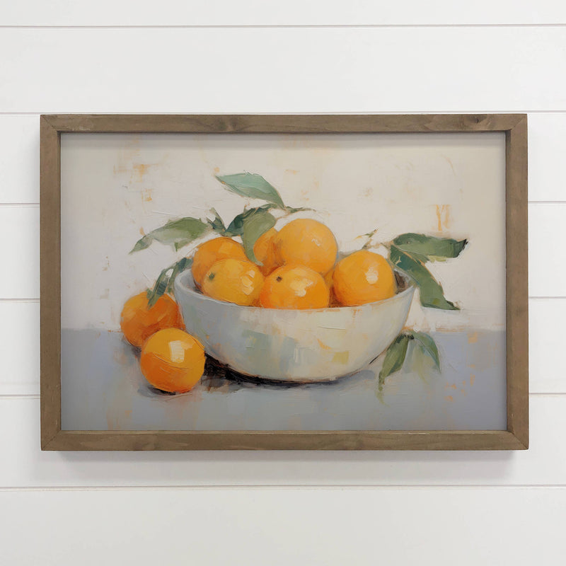 Orange Bowl Painting - Fruit Canvas Art - Wood Framed Decor