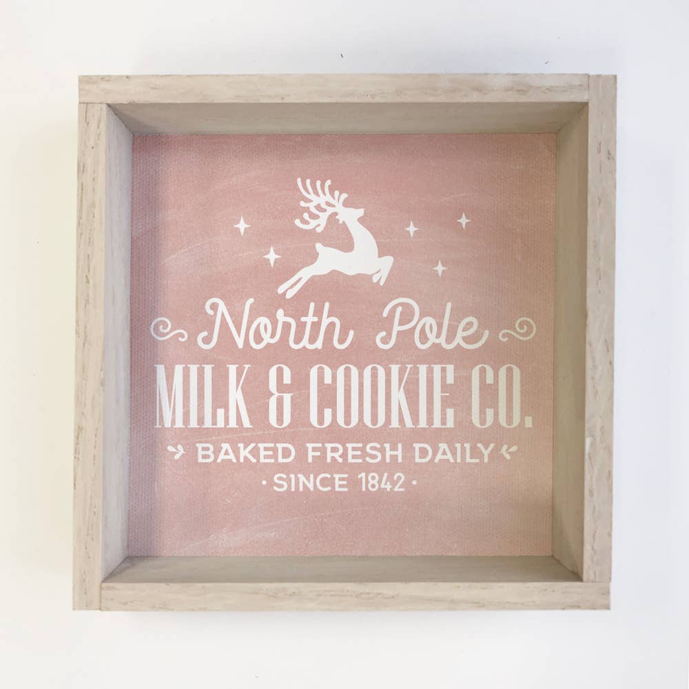 Pink North Pole Milk & Cookies - Cute Holiday Word Sign -