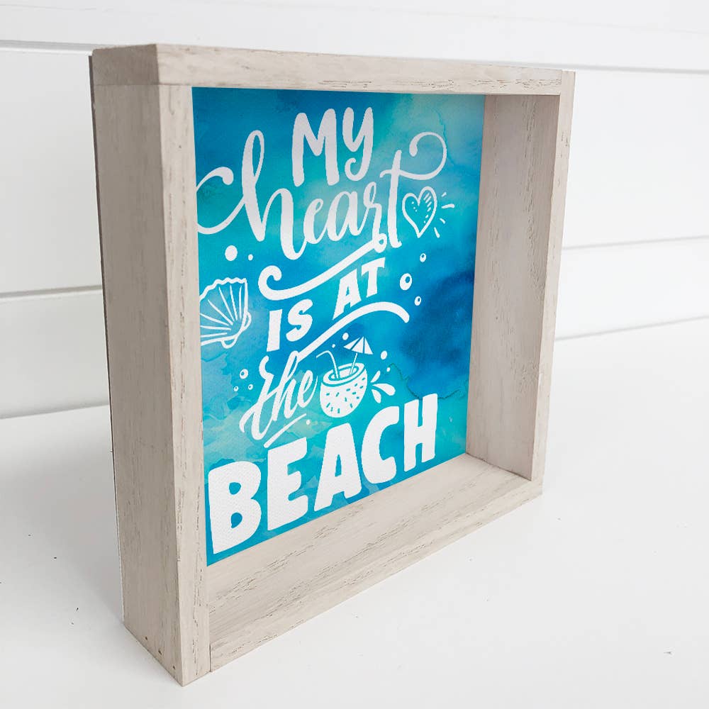 My Heart Is At The Beach - Beach Canvas Word Art - Framed