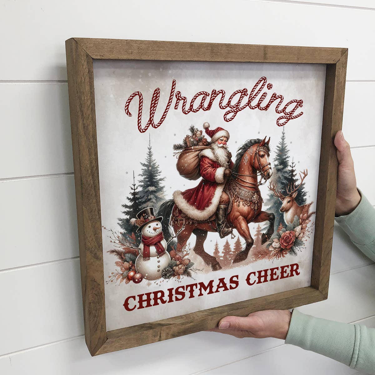 Wrangling Christmas Cheer Santa Cowboy - Santa Canvas Art