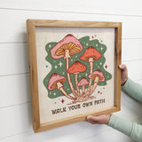 Retro Boho Mushrooms Walk Your Own Path - Mushroom Wall Art