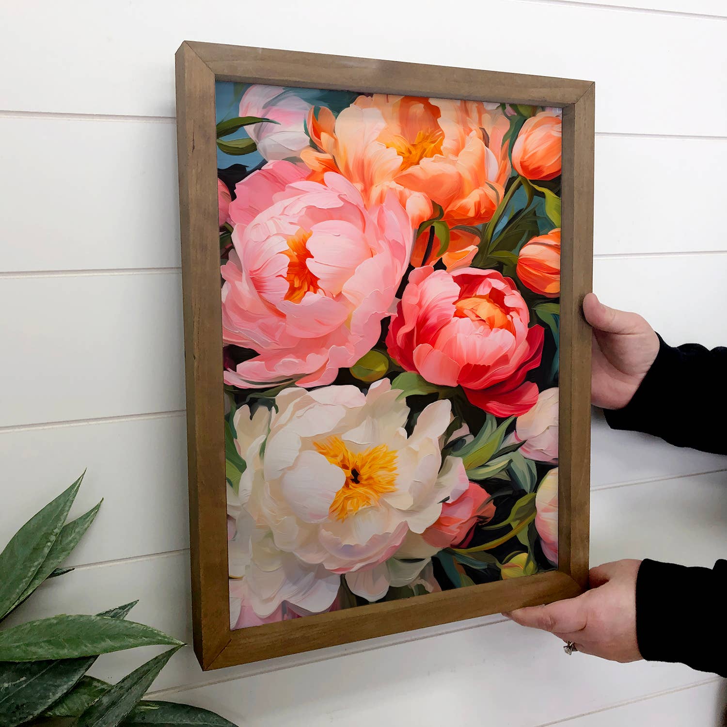 Colorful Peonies -Flower Canvas Wall Art - Wood Framed