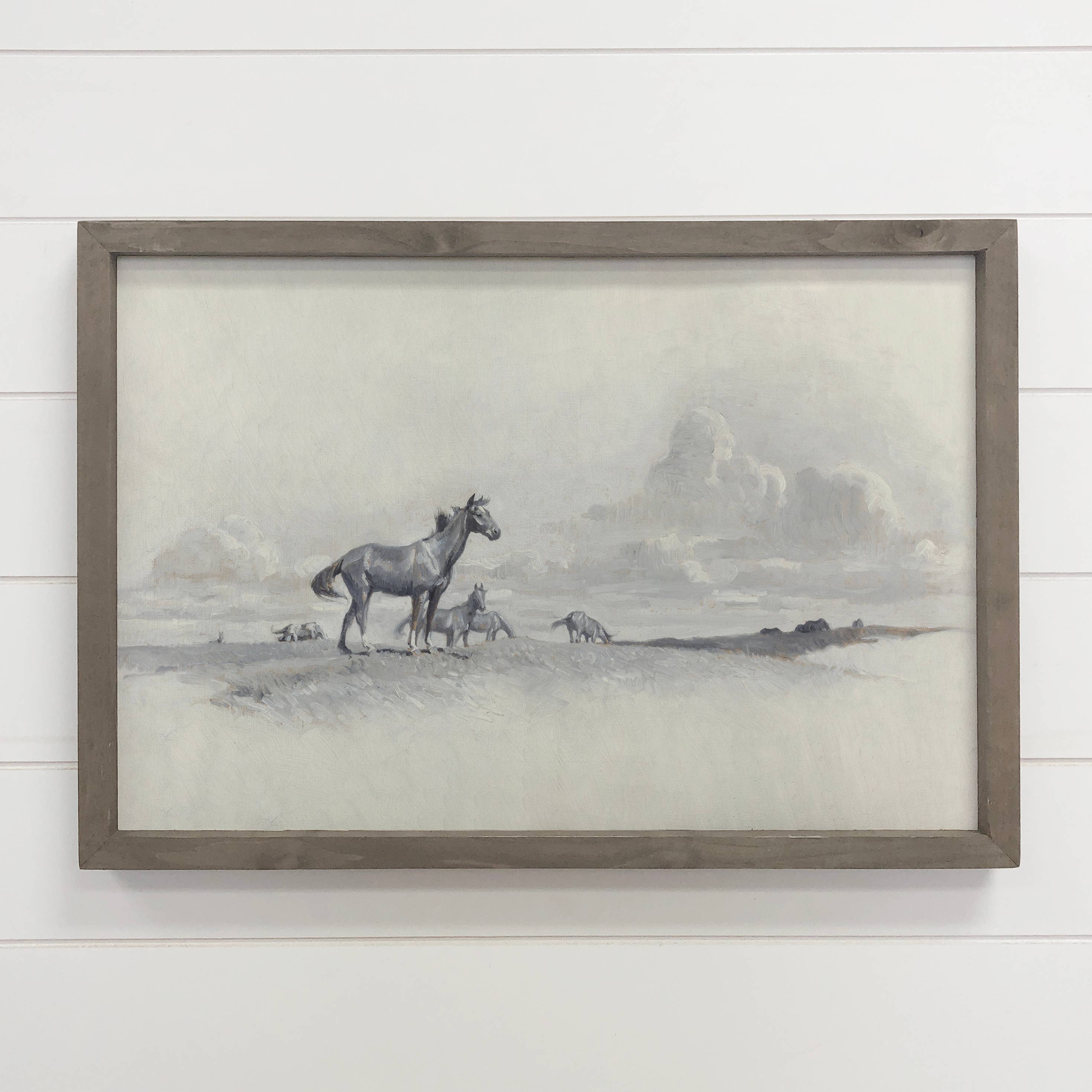 Horses on the Open Range - Horse Sketch Canvas Art - Framed