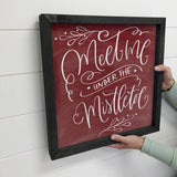 Black Christmas Wood Sign - Meet Me Under The Mistletoe