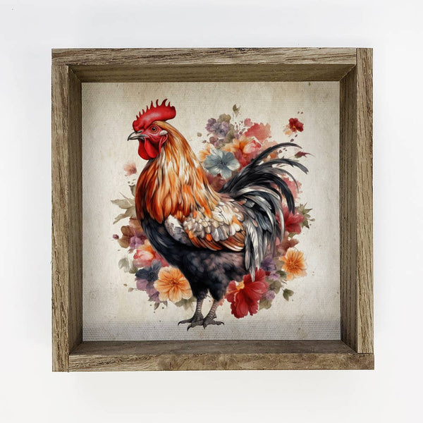 Vintage Bold Chicken - Farmhouse Chicken Canvas Art - Framed