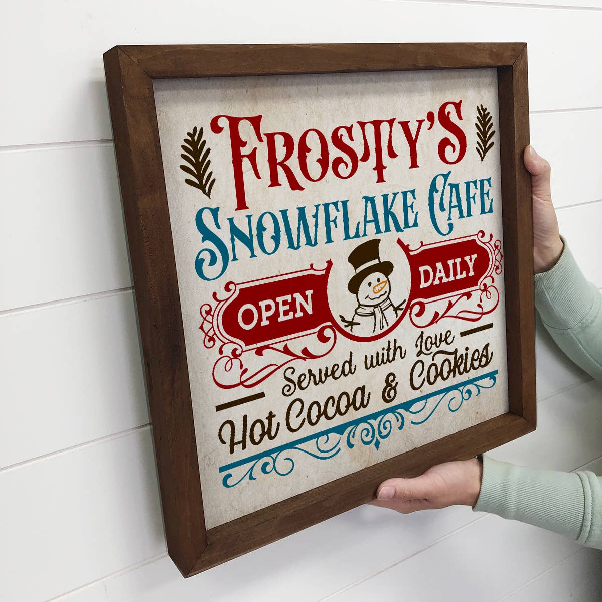 Frosty's Snowflake Cafe Canvas Wall Art Wood Frame Sign