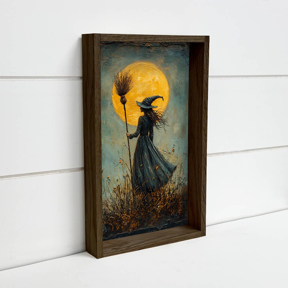 Witch Full Moon - Halloween Witch Canvas Art - Wood Framed