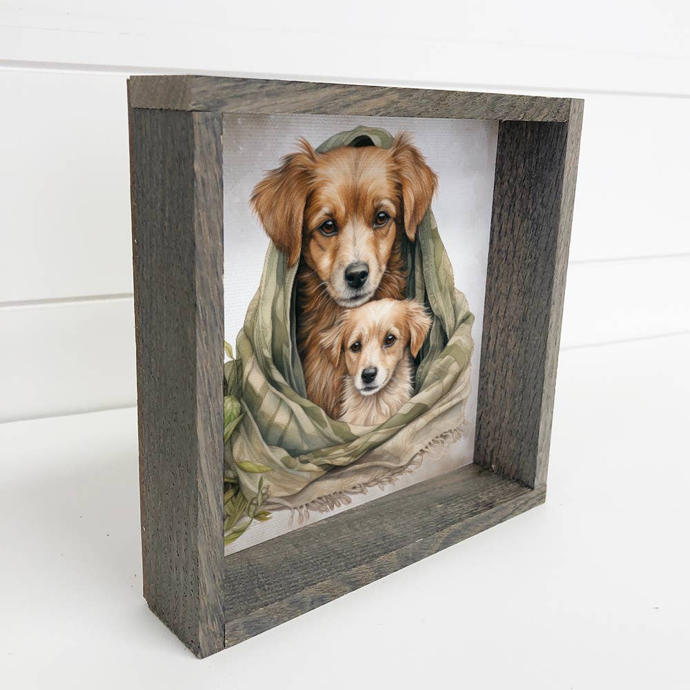 Mother Baby Small Retriever - Dog Canvas Art - Wood Framed