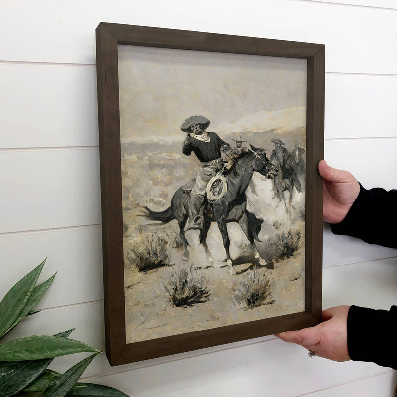 Hands Up Cowboy - Cowboy Canvas Art - Wood Framed Wall Art