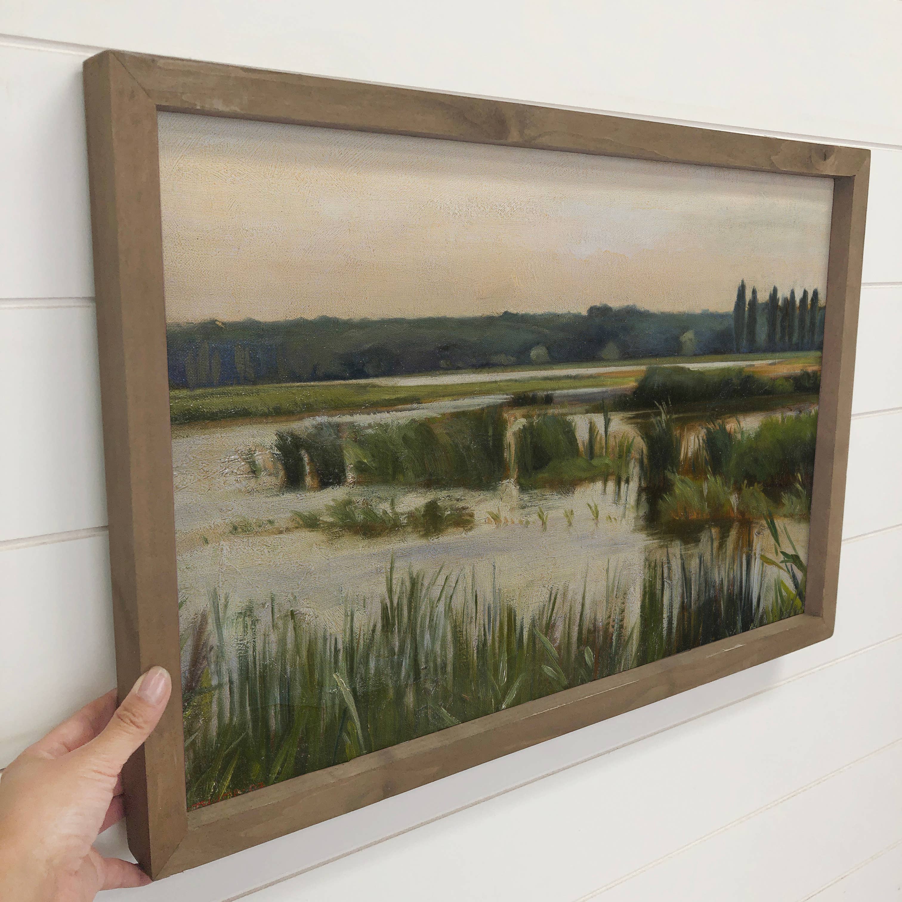 Green Marshlands - Nature Landscape Canvas Art - Wood Framed