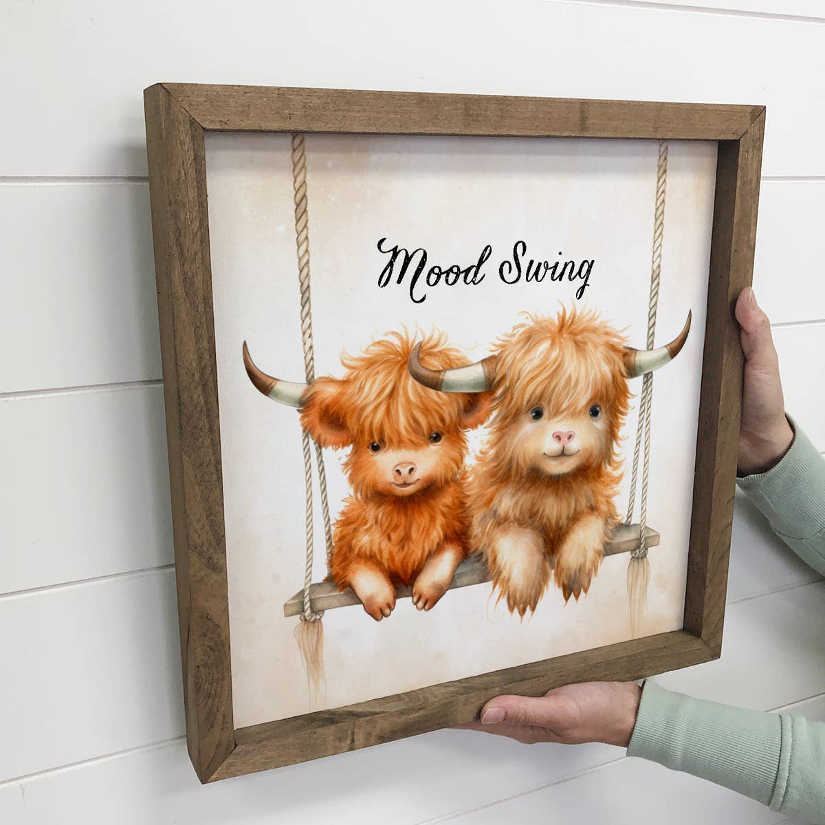 Mood Swing - Cute Baby Animal Wall Art - Wood Framed Decor