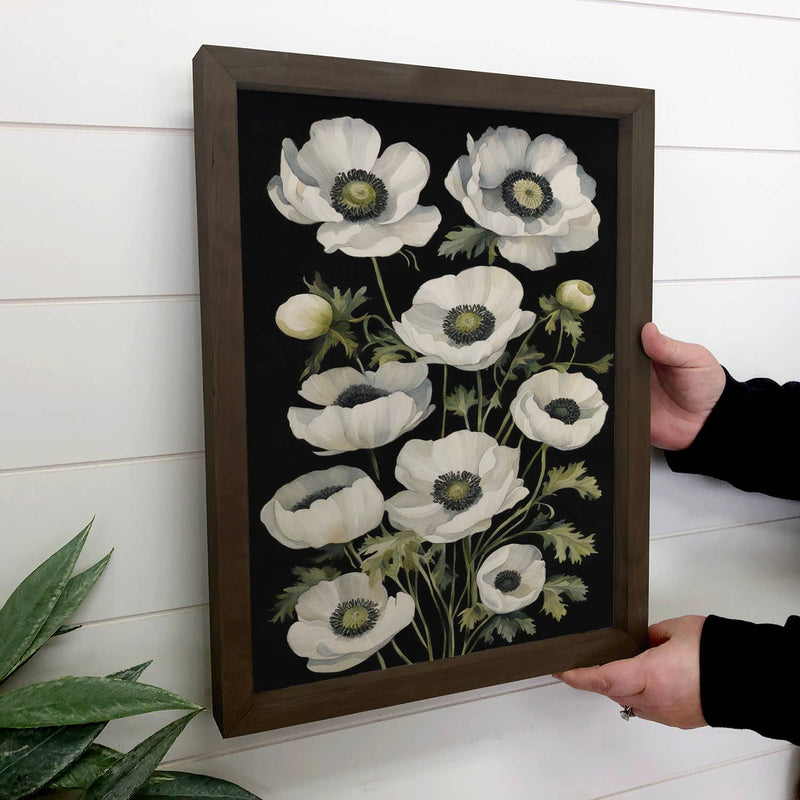 Anemone Flower Black Background - Flower Canvas Art - Framed