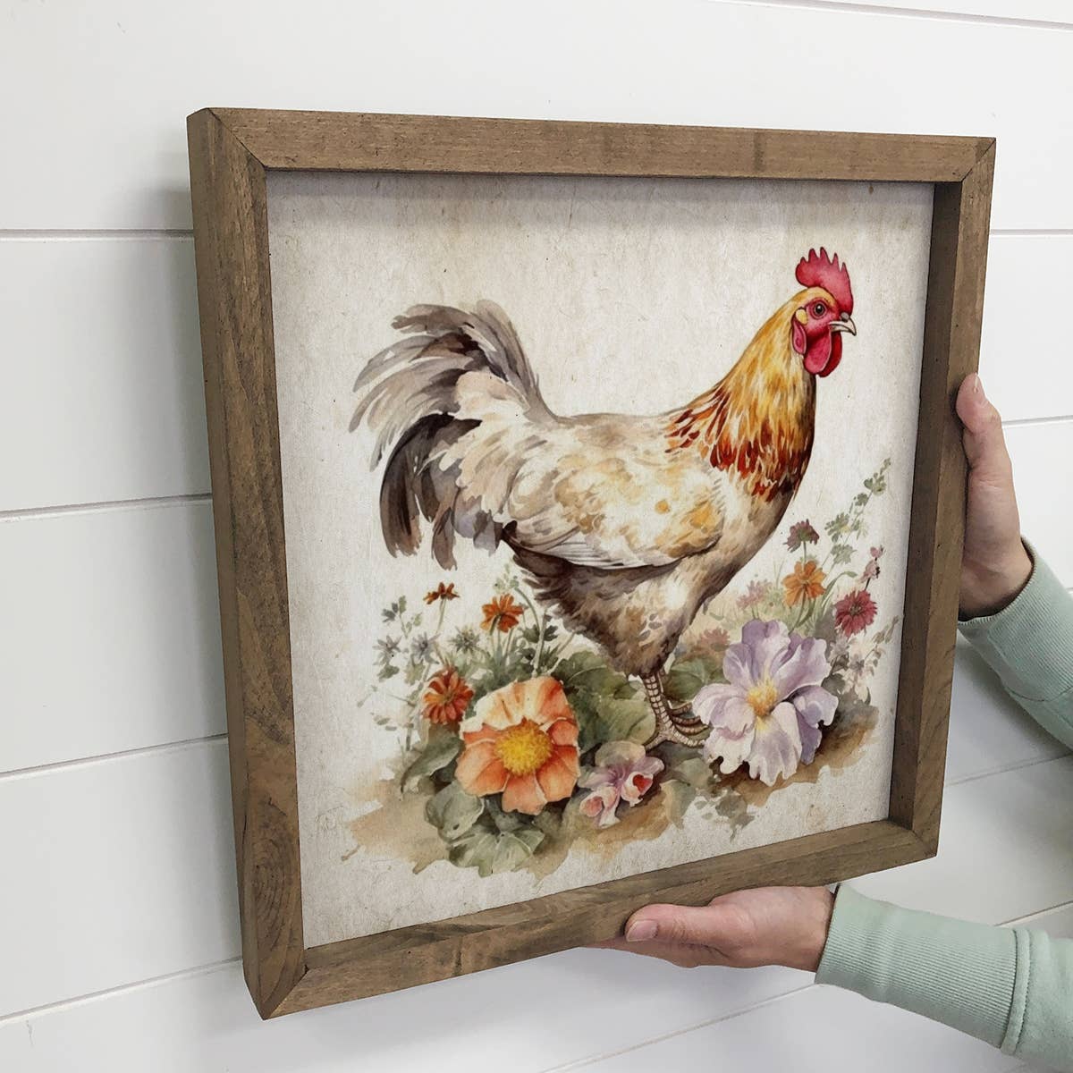 Vintage Chicken Flowers - Spring Time Chicken Canvas Art