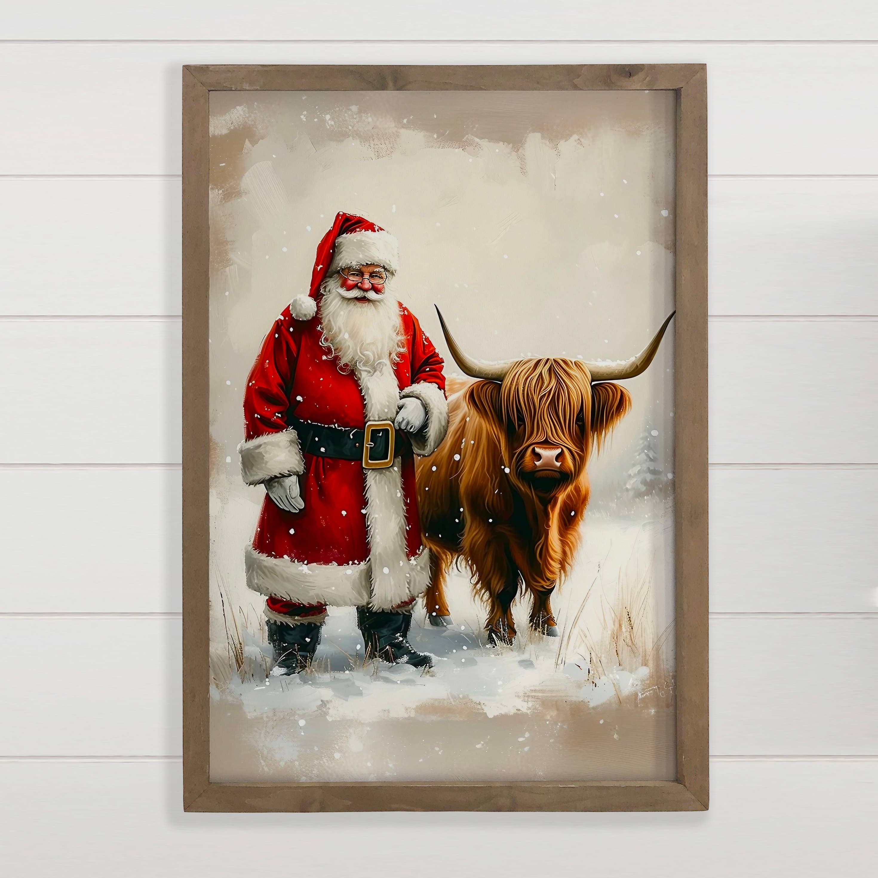Santa Claus Highland Cow - Christmas Animal Canvas Art