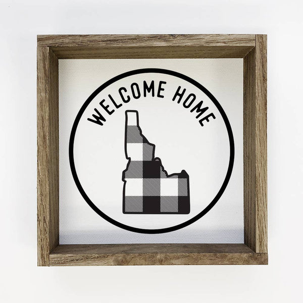 Welcome Home Idaho Buffalo Plaid Small Canvas Wood Sign