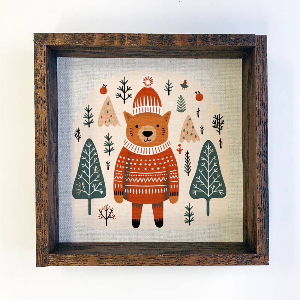 Scandinavian Bear - Beautiful Canvas Art - Wood Framed