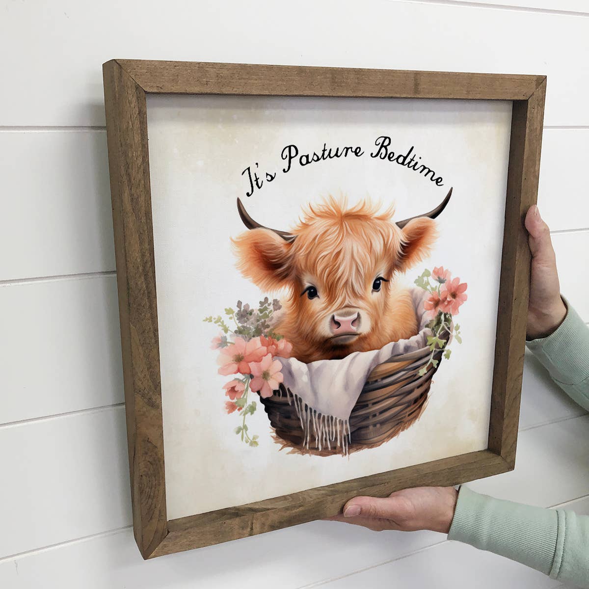 Pasture Bedtime Highland Cow - Cute Animal Wall Art - Framed