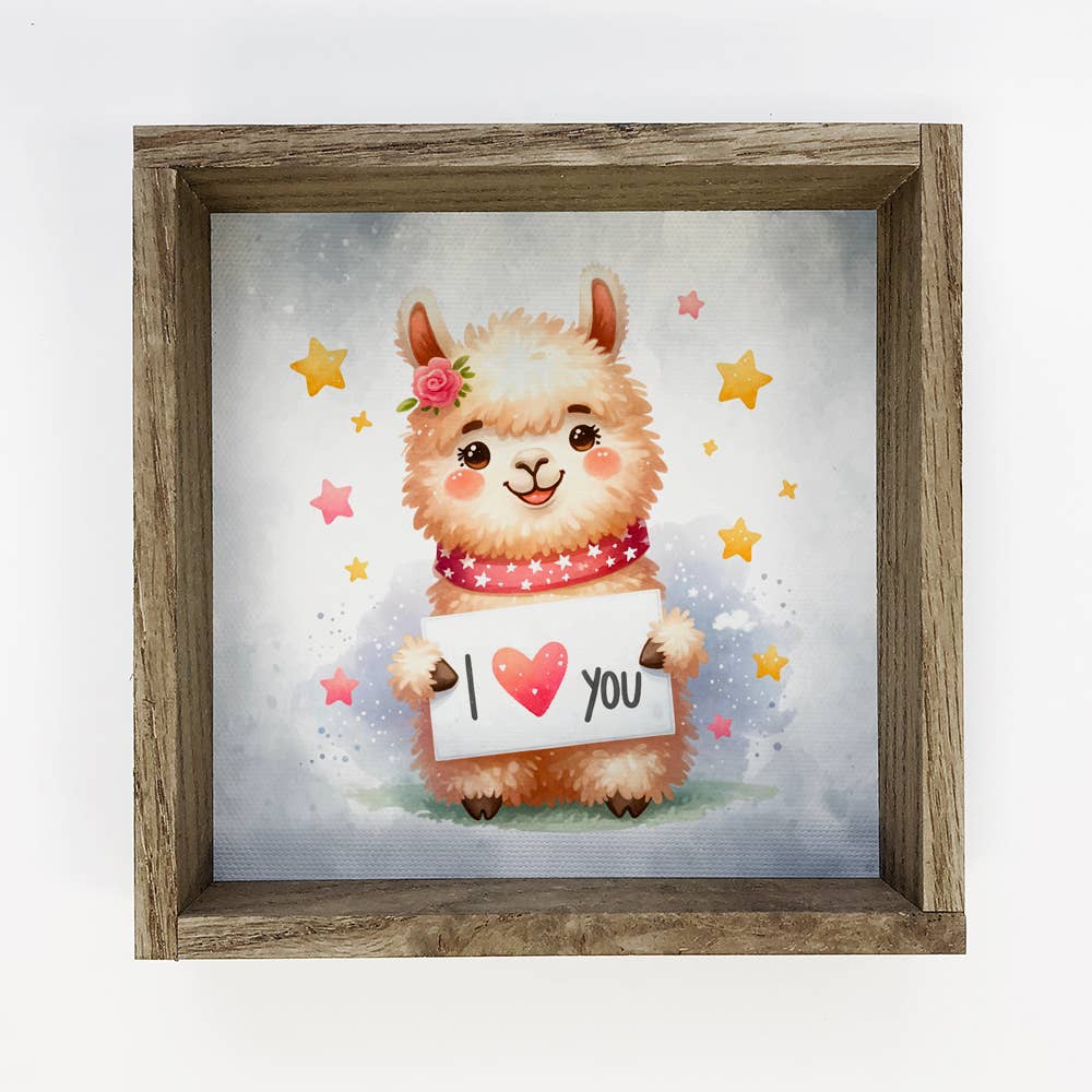 I Love You Llama - Valentines Day Llama Canvas Art - Framed