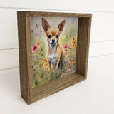 Wildflower Chihuahua - Springtime Dog Canvas Art - Framed