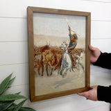 Cowboy Roundup - Ranch House Canvas Art - Wood Framed Decor