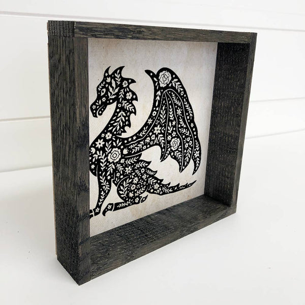 Mystical Dragon Canvas Wall Art Ebony Wood Frame