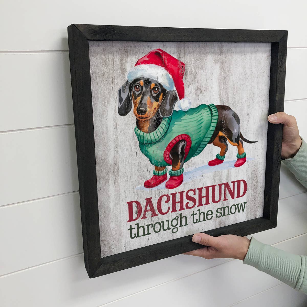 Dachshund Through the Snow - Cute Puppy Canvas Art - Framed