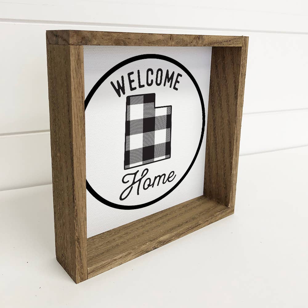 Welcome Home Utah Buffalo Plaid Small Canvas Sign Souvenir