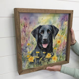 Wildflower Black Lab - Springtime Dog Canvas Art - Framed