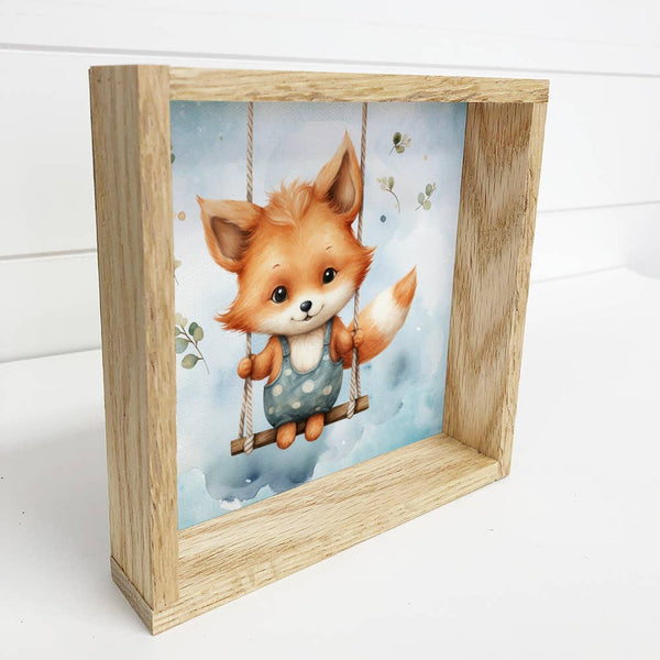 Swinging Baby Fox - Sweet Fox Canvas Art - Wood Framed