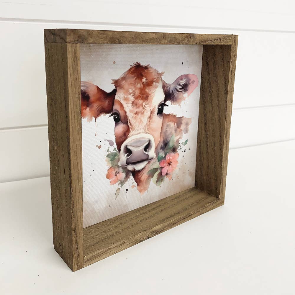 Brown Cow Pink Flowers - Cute Farmhouse Sign Home Decor