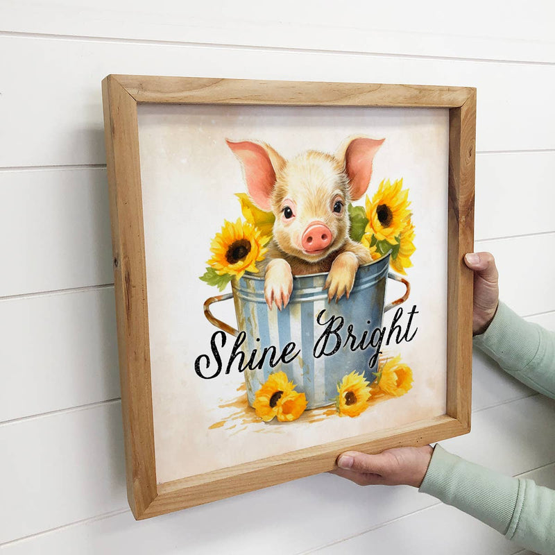 Piggy & Yellow Daisies - Cute Baby Animals Wall Art - Framed