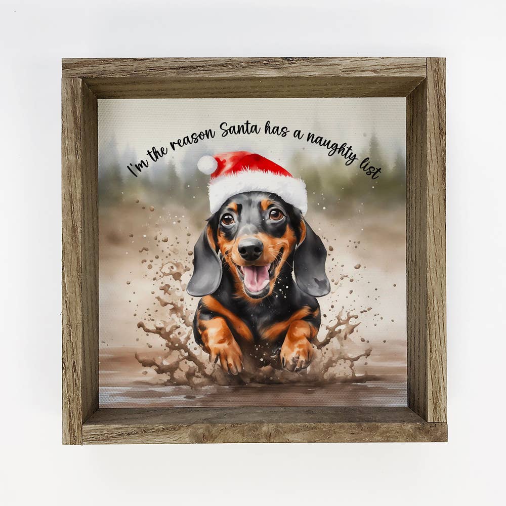 Dachshund Naughty List - Funny Holiday Animal - Wood Framed