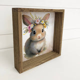 Cute Flower Rabbit - Nursery Wall Art with Rustic Wood Frame