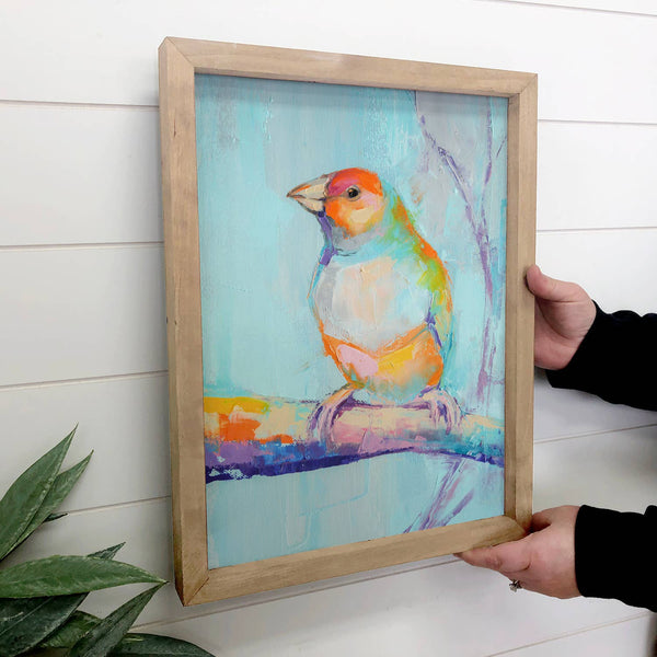 Colorful Finch Bird Painting - Wood Framed Art - Nature Art