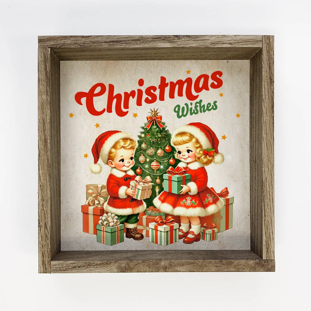 Vintage 1950's Christmas Wishes Two Children - Christmas Art