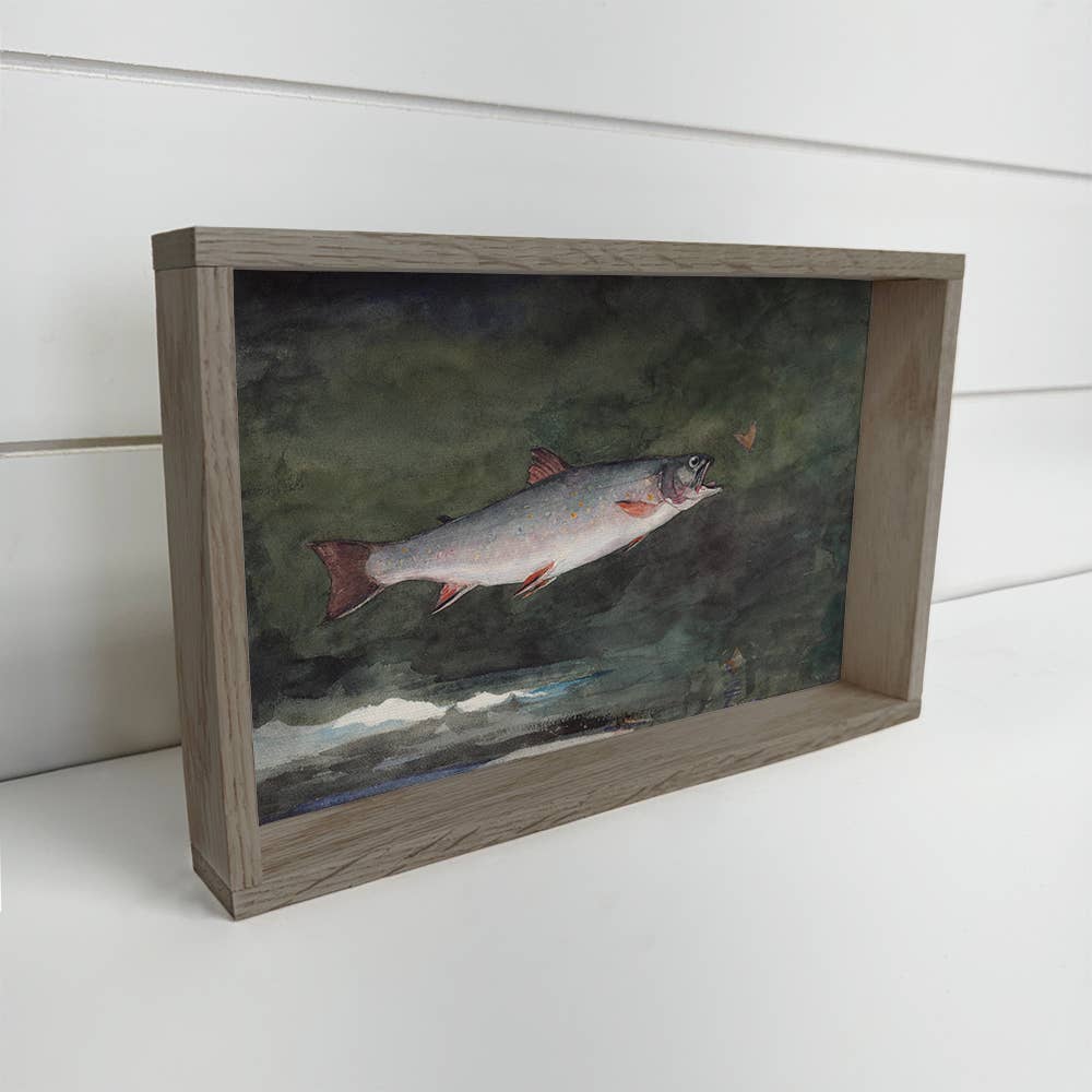 Leaping Trout - Cabin Canvas Wall Art - Wood Framed