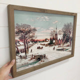 Christmas Eve Town - Holiday Canvas Art with Wood Frame