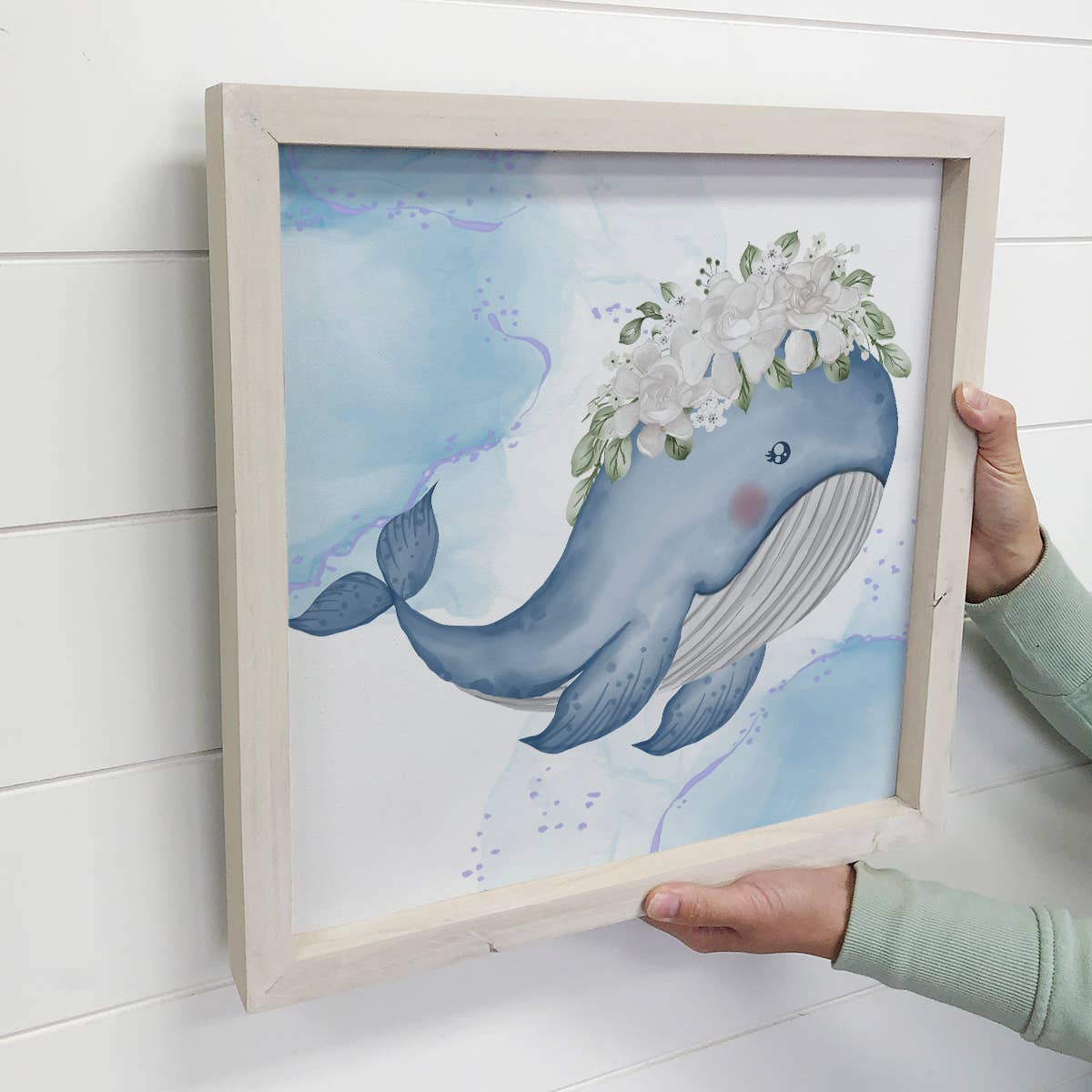 Cute Whale Canvas Art with Wood Frame - Baby or Kids Room